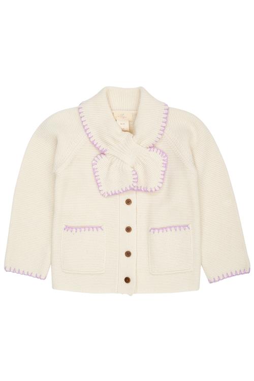 Copenhagen Colors Cardigan I Lammeuld Med Krave Cream Lavender  Cream Lavender 128 cm Wool Creme  128 cm  kvinde