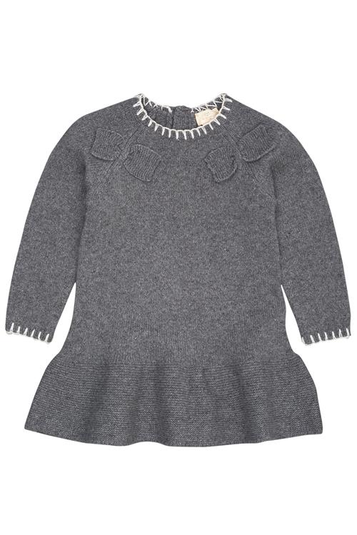 Copenhagen Colors Lambswool-kjole Med Sløjfe Dark Grey Cream  Dark Grey Cream 98 cm Wool Grå  98 cm  kvinde