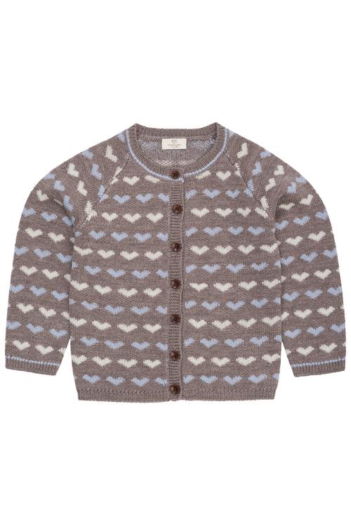 Copenhagen Colors Cardigan Med Hjerte I Merinould Natural Melange Dusty Blue  Natural Melange Dusty Blue 128 cm Wool Brun  128 cm  kvinde