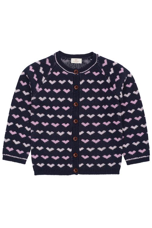 Copenhagen Colors Merino Hjerte Cardigan Navy Bubblegum  Navy Bubblegum 122 cm  Marineblå  122 cm  kvinde