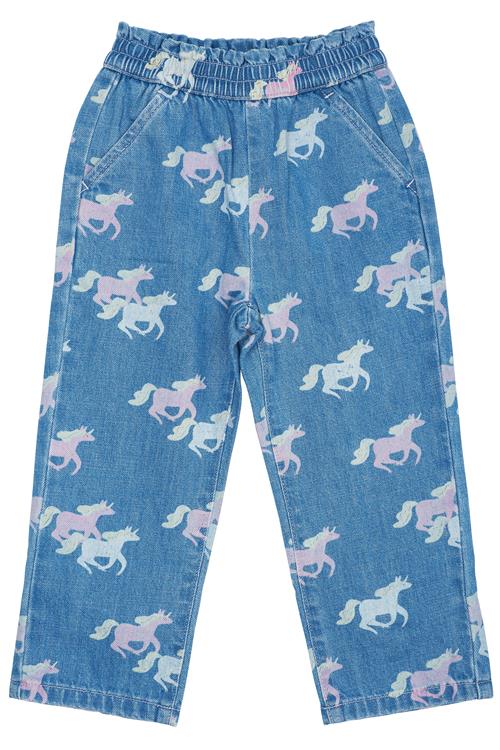 Copenhagen Colors GOTS Bukser Med Flæse I Taljen Indigo Blue Washed With Unicorn  Indigo Blue Washed With Unicorn 98 cm  Blå  98 cm  kvinde