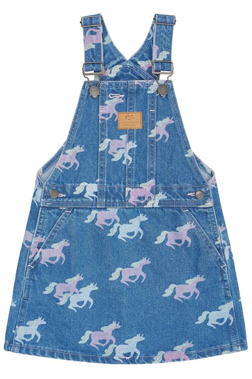 Copenhagen Colors GOTS Spencer-kjole I Denim Indigo Blue Washed With Unicorn  Indigo Blue Washed With Unicorn 116 cm  Blå  116 cm  kvinde