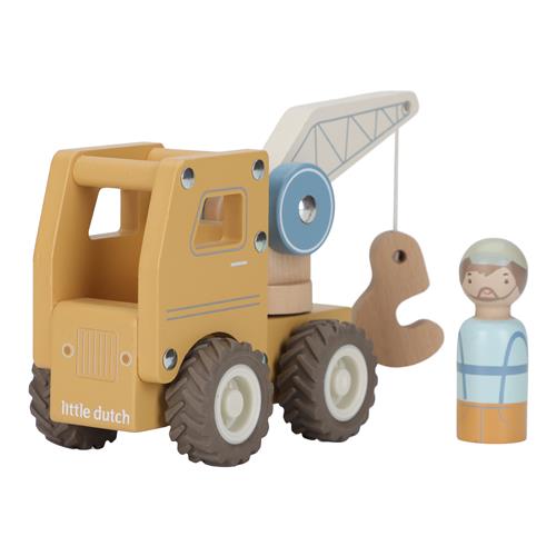 Little Dutch Kranbil Med Træfigur Yellow  Yellow-One Size Wood Gul  One Size  unisex