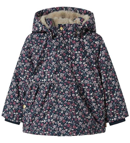 Name It Vinterjakke - NmfSnow05 - Dark Sapphire m. Blomster