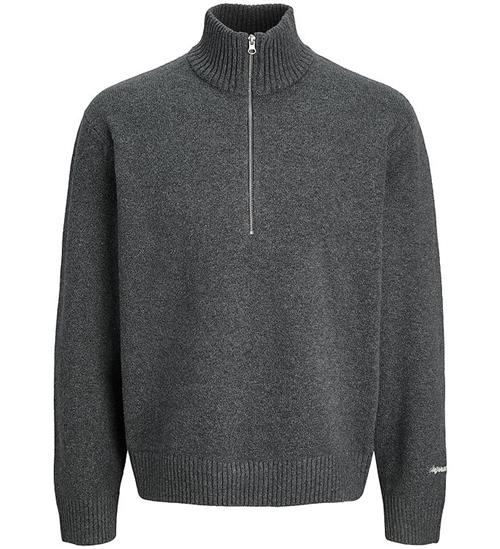 Jack & Jones Bluse - Strik - Half Zip - JorNorrebro - Dark Grey
