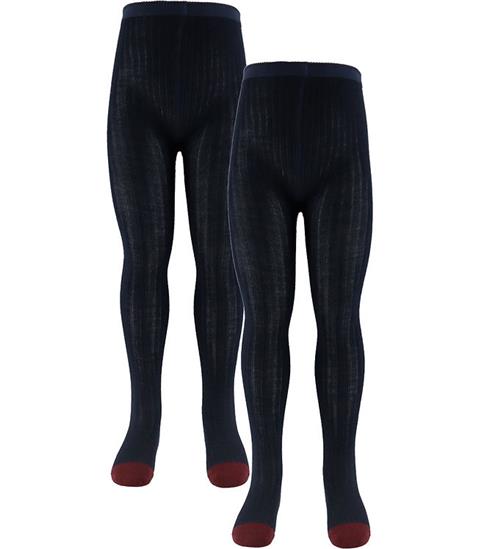 FUB Strømpebukser - Uld - Rib - 2-pak - Dark Navy