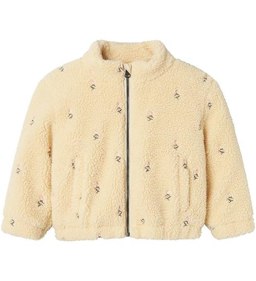 Lil' Atelier Fleecejakke - NmfNalo - Bleached Sand m. Blomster