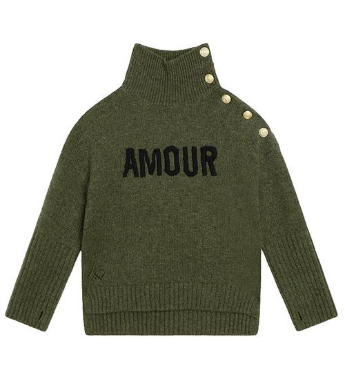 Zadig & Voltaire Bluse - Uld - Grønmeleret m. Tekst/Knapper