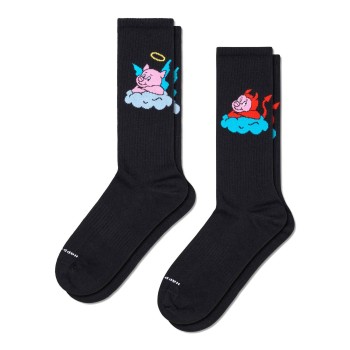 Happy socks Strømper 2P Good Pig Bad Pig Sneaker Sock Sort mønstret Str 36/40