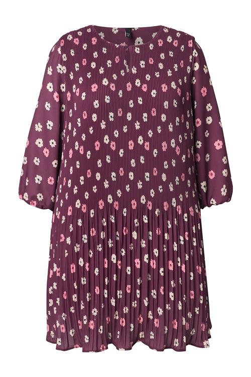 Ulla Popken Kjole  lysegul / lys pink / vinrød