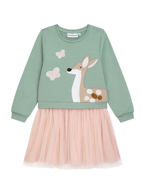 Danamade Kjole  lysebrun / smaragd / lyserød / offwhite