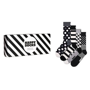 Happy socks Strømper 4P Black and White Gift Box Sort mønstret bomuld Str 36/40