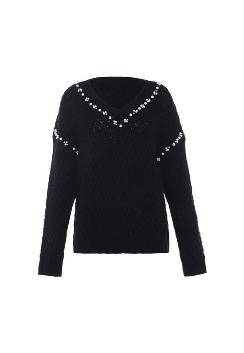 faina Pullover  sort / perlehvid