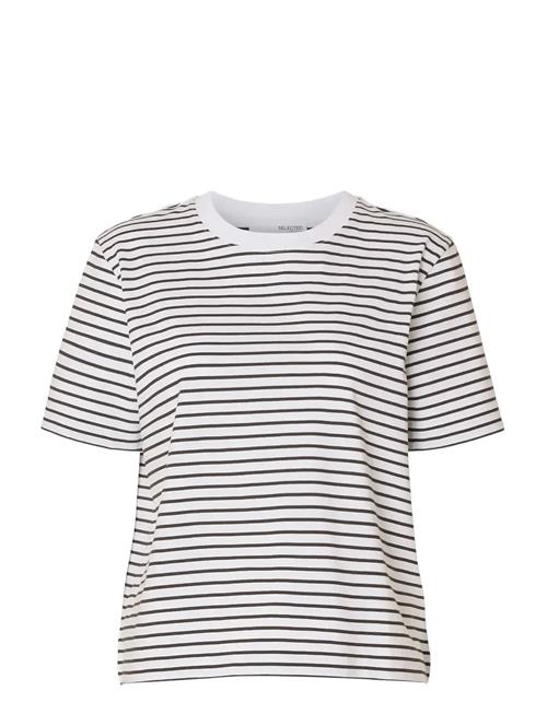 Slfessential Ss Striped Boxy Tee Noos Selected White
