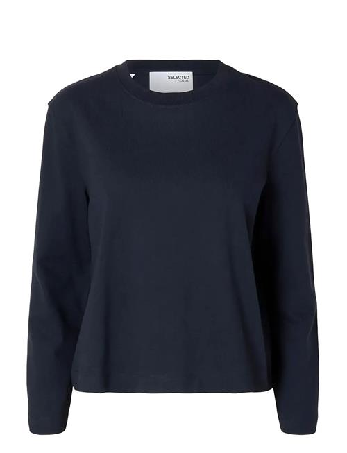 Slfessential Ls Boxy Tee Noos Selected Navy