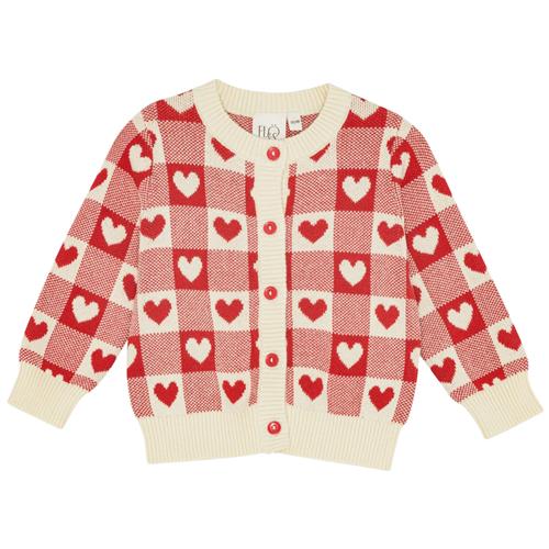 Flöss Heart Cardigan Poppy Red/soft White  Poppy Red/Soft White-80 cm  Rød  80 cm  kvinde