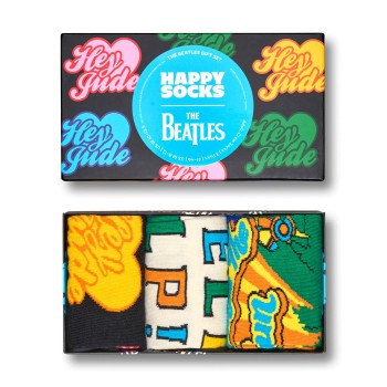 Happy socks Strømper 3P The Beatles Hey Jude Gift Box Sort mønstret bomuld Str 41/46