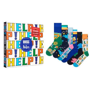 Happy socks Strømper 6P The Beatles Vinyl Gift Box Sort mønstret bomuld Str 36/40