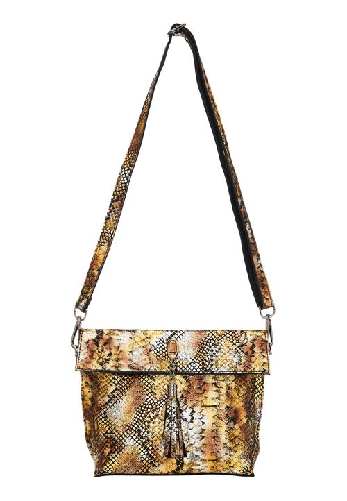 faina Skuldertaske  cognac / gylden gul / sort / hvid