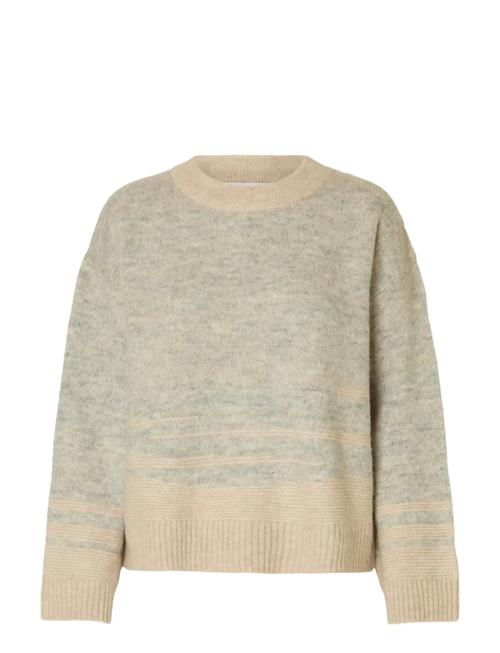 Slfalva Ls Knit Structure O-Neck Selected Beige