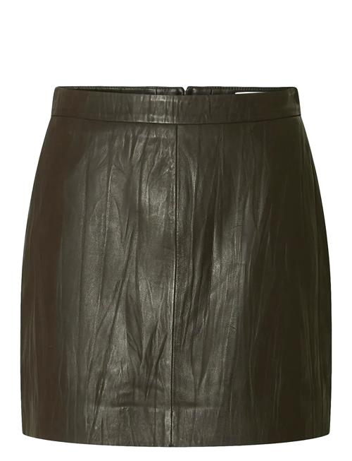 Slfkamma Crinckle Leather Skirt Hw Selected Khaki