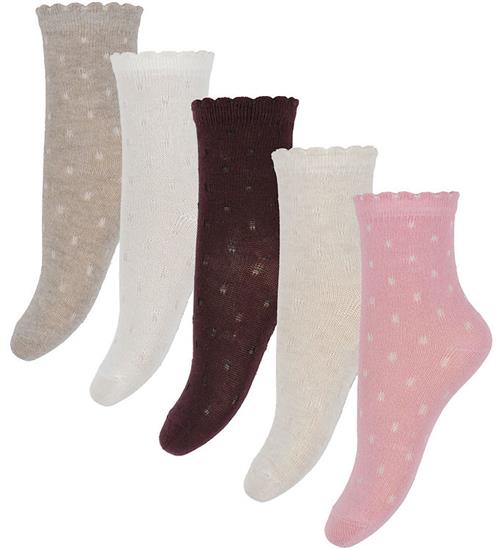 Minymo Strømper - 5-pak - Wild Rose/Lilla/Hvid m. Prikker