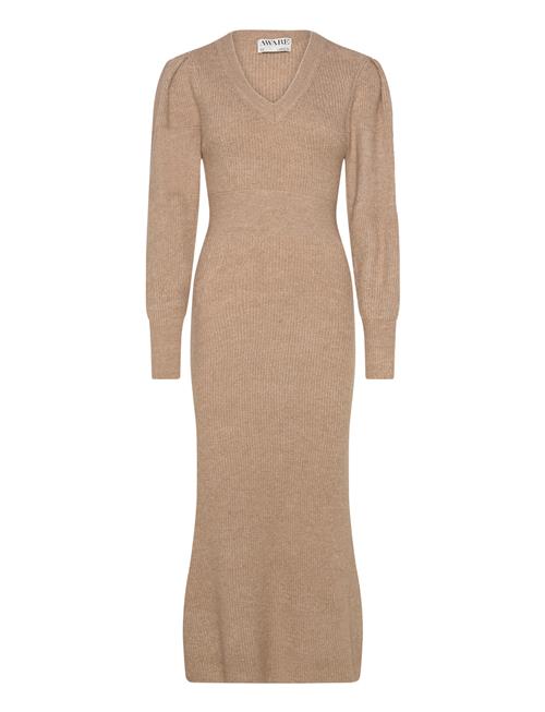 Vmangalina Ls V-Neck 7/8 Knit Dress Vma Vero Moda Beige