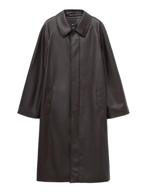 Long Faux Leather Trench Coat Mango Brown