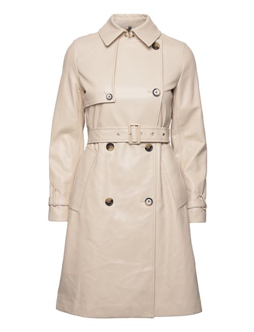 Leather-Effect Trench Coat Mango Cream