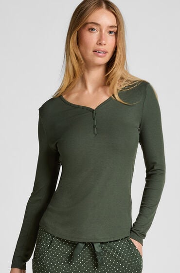 Hunkemöller Langærmet pyjamastop Henley Grøn
