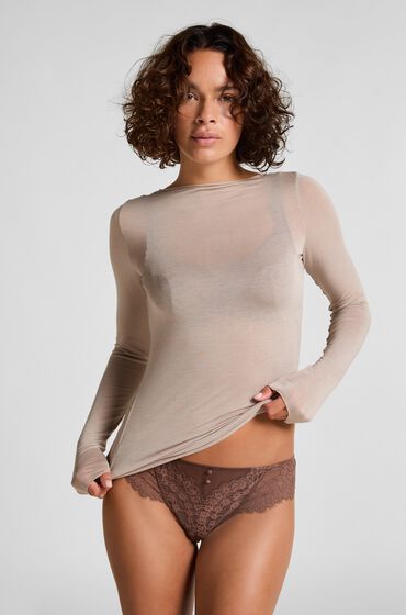 Hunkemöller super soft bådhals bluse med cashmere Brown
