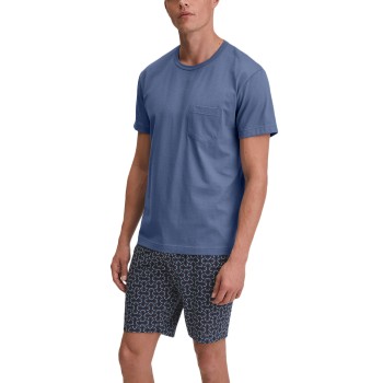 Calida Relax Imprint O Neck Short Pyjama Blå bomuld X-Large Herre