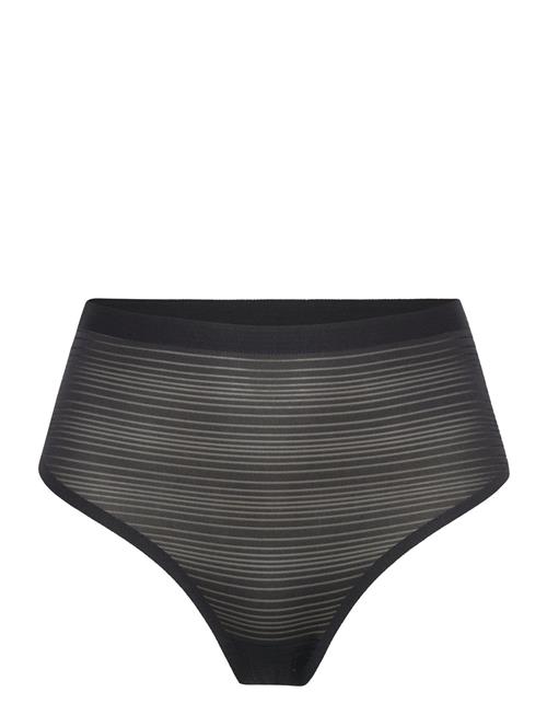 Soft Stretch Stripes High Waist Thong CHANTELLE Black
