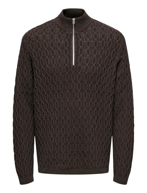 Onsleonard Life Reg 7 Half Zip Knit Cs ONLY & SONS Brown