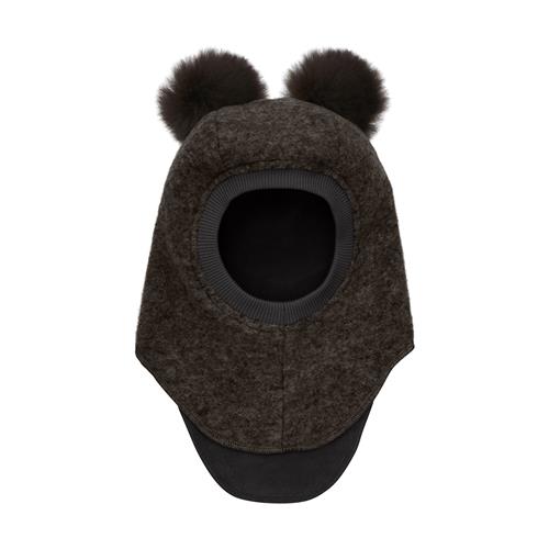 Huttelihut Balaclava I Uldalpakka Med Pomponer Dark Brown Melange  Dark Brown Melange 50 cm  Brun  50 cm  unisex