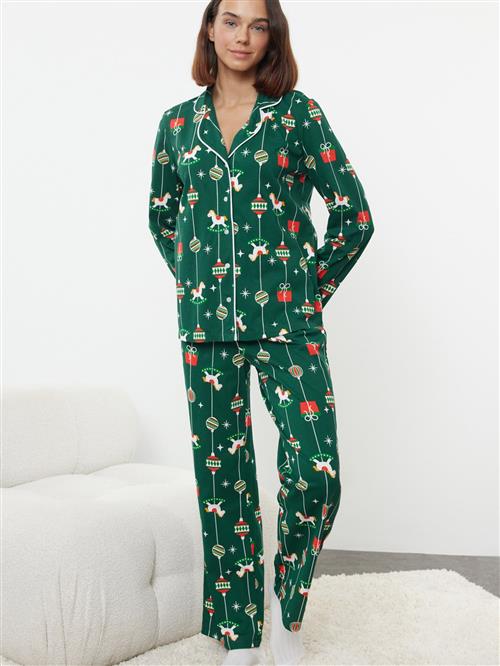 Trendyol Pyjamas  gylden gul / mørkegrøn / rød / hvid
