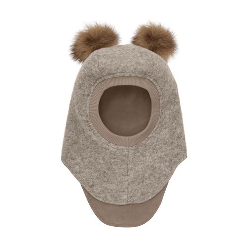 Huttelihut Balaclava I Uldalpakka Med Pomponer Camel Melange  Camel Melange 48 cm  Brun  48 cm  unisex