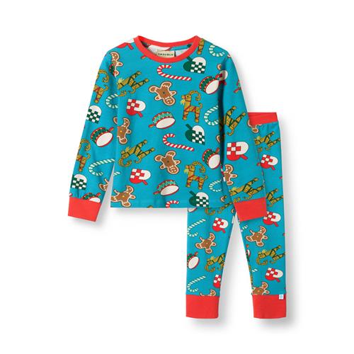 Småfolk Jubilee Pyjamas-sæt Med Juledekorationer Creamy Blue  Creamy blue-5-6 Y  Blå  5-6 år  unisex