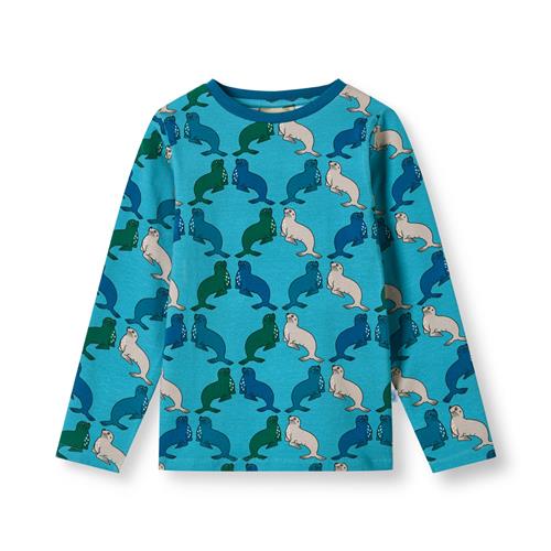 Småfolk Gala Langærmet Top Med Søløver Blå Aqua Teal  Aqua Teal-5-6 Y  Blå  5-6 år  mand