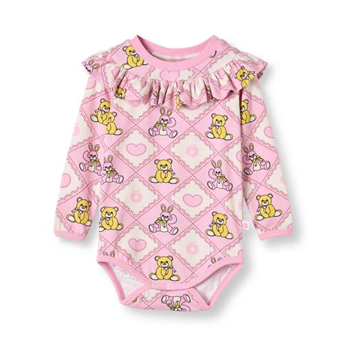Småfolk Paula Langærmet Baby Body Med Bamser Pink Lace  Lace-80 cm  Lyserød  80 cm  kvinde