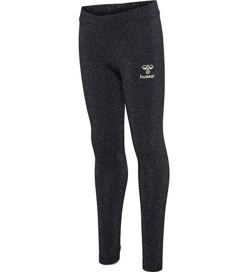 Hummel Leggings - hmlLumi - Sort m. Sølvstriber