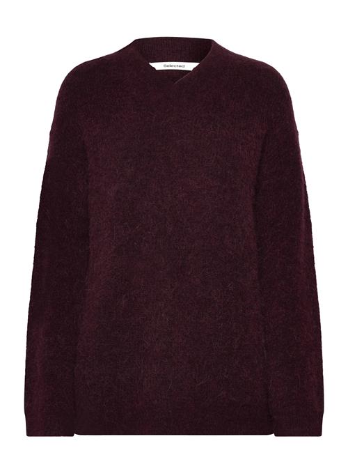 Slfsia Ras Ls Knit Long V-Neck Noos Selected Burgundy