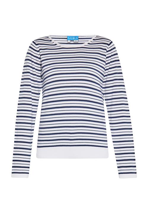 Se SANIKA Pullover  natblå / hvid ved About You