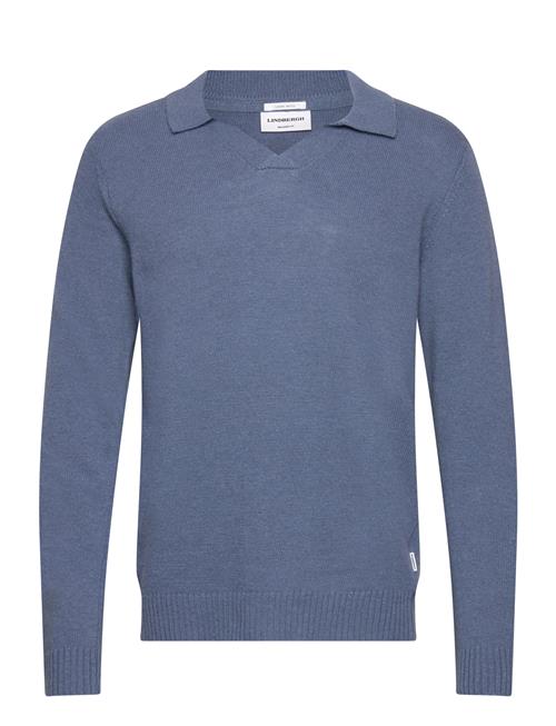 Lambswool L/S V-Neck Polo Lindbergh Blue