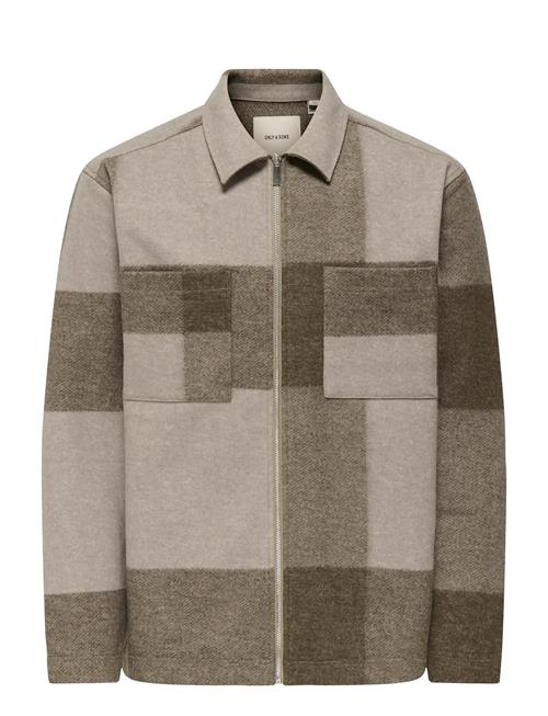 Onswake Checked Zip Overshirt ONLY & SONS Brown
