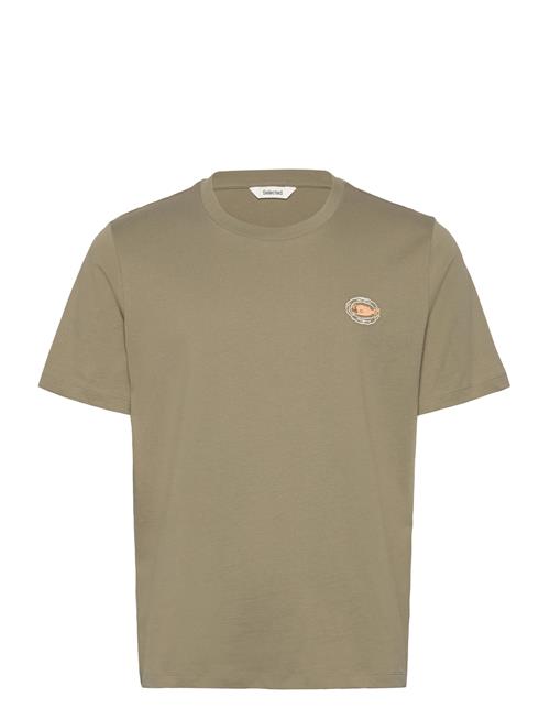 Slhreg-Salz Emb Ss O-Neck Tee Selected Khaki