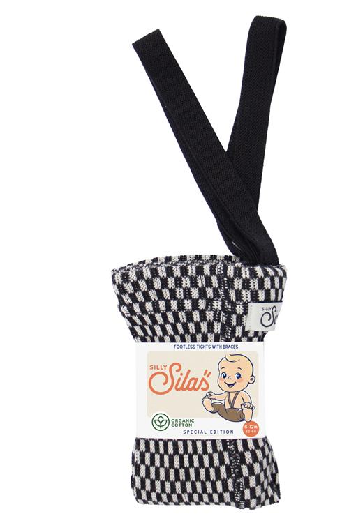 Silly Silas GOTS Fodløse Strømpebukser Med Seler Black X White  checked  Black x White  Checked-2-3 Y  Sort  2-3 år  unisex