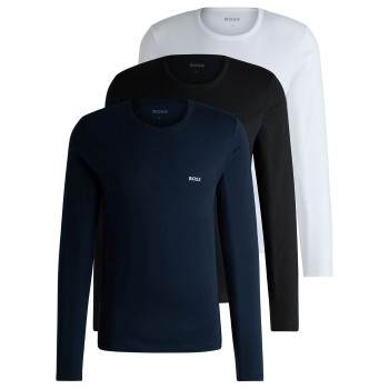 BOSS 3P Long Underwear Shirt Sort/Marine/Hvid bomuld Medium Herre