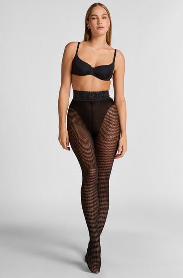 Hunkemöller Strømpebukser 15 Denier Graphic Mesh sort