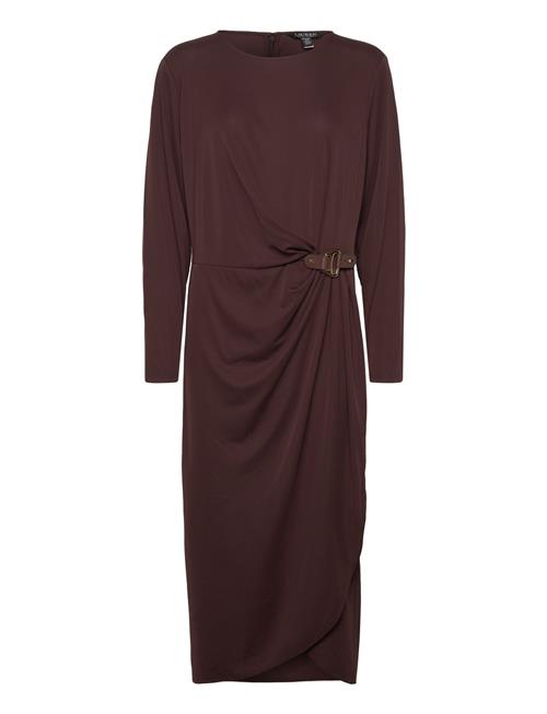 Buckle-Trim Stretch Jersey Dress Lauren Women Brown